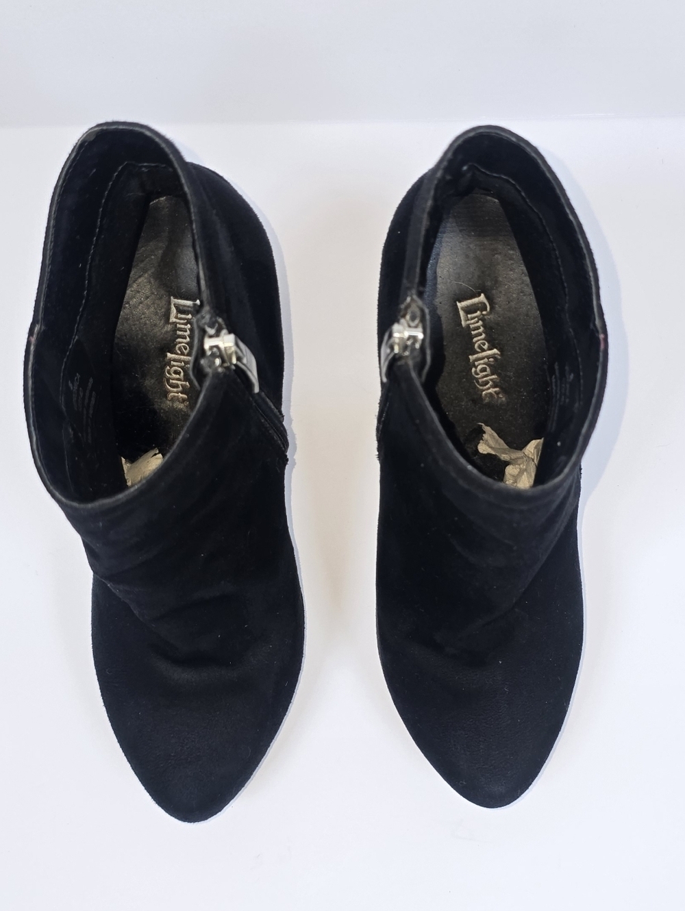 Limelight Black Suede Platform Stiletto Ankle Boots Side Zip Heeled Booties 38 - Picture 6 of 9